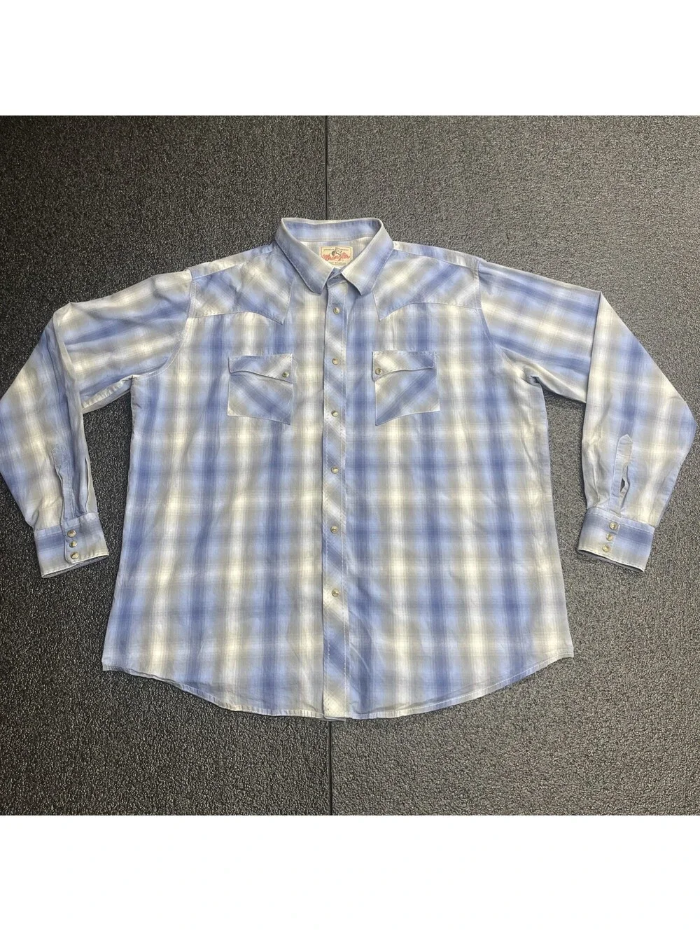 Vtg Wrangler Pearl Snap Long Sleeve Blue White Plaid Western Shirt Cowboy 2XLT